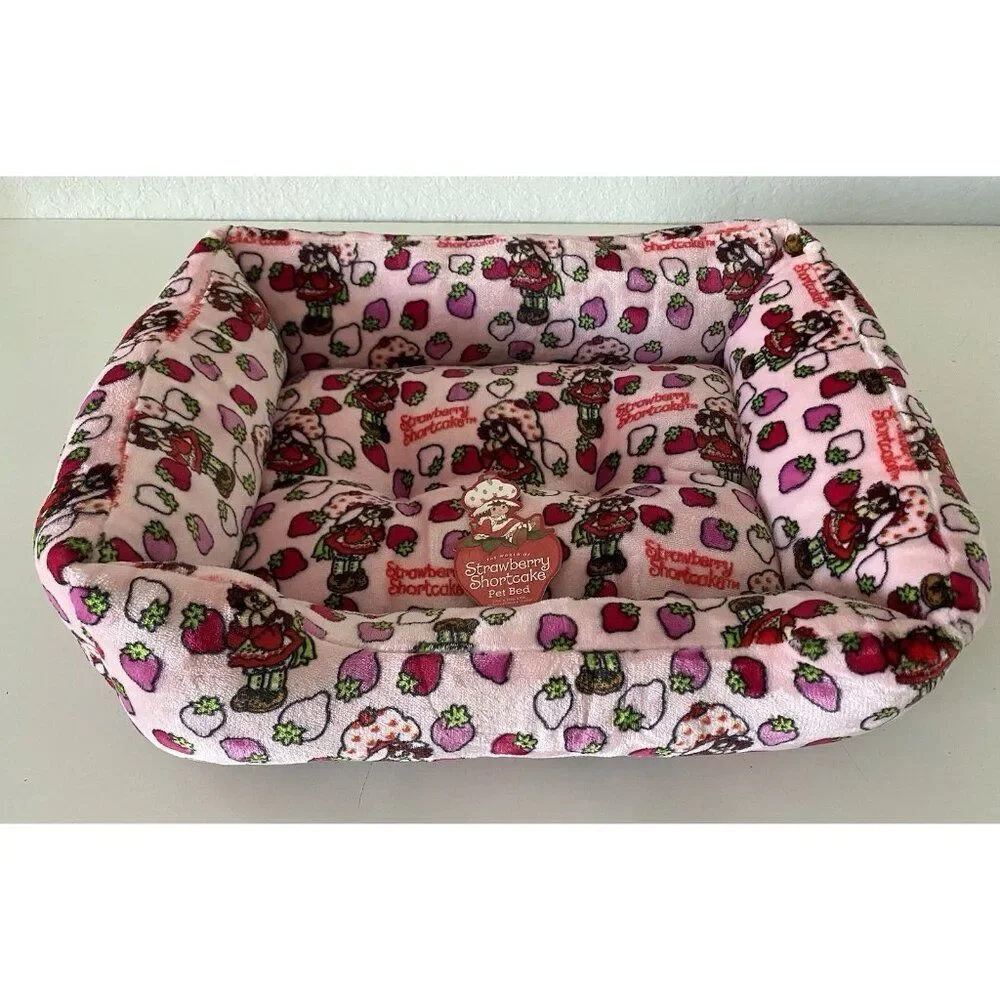 Strawberry Shortcake Dog Cat Pet Cuddler Bed 20 X 16 X 6”‎ Pink Soft Velvet NEW